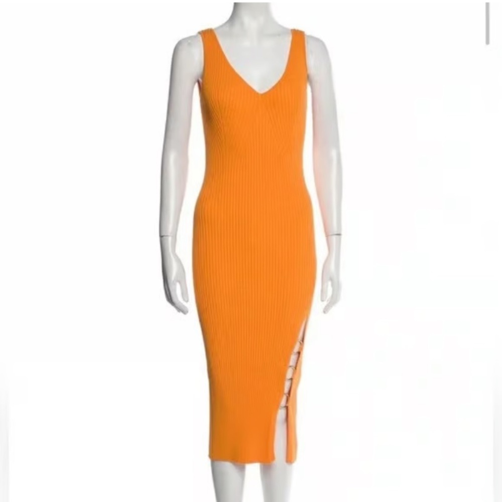 House of Harlow 1960 Orange Ribbed Midi Dress